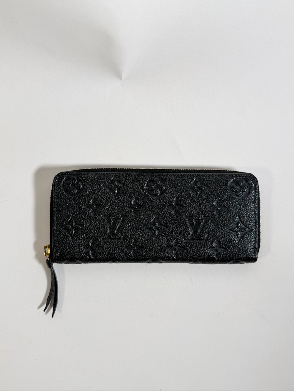 Louis Vuitton Black Embossed Monogram Zip-Around Wallet With Gold Hardware